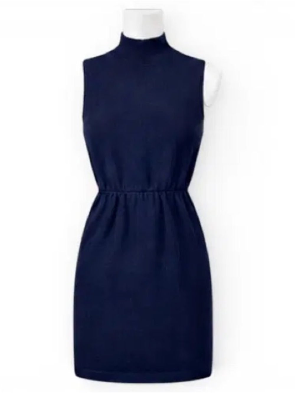 St. John Navy Sleeveless Mock Neck Knit Sheath Dress Classic Quiet Luxury Preppy